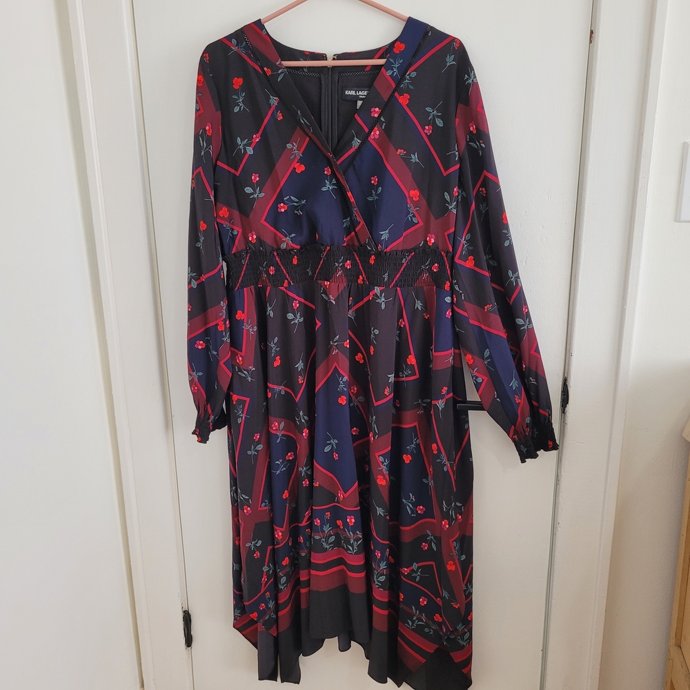 Karl Lagerfeld Black and Red Long Sleeve Dress